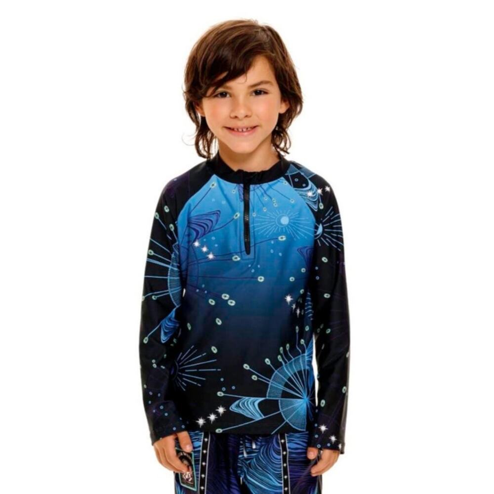 Agua Bendita Eter Noah Rash Guard Rashguard Long Sleeve Blue Size 12 Boys NWT